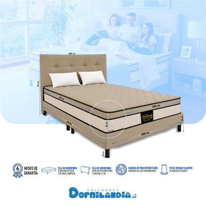 Mega Combo Colchón Dublín King Resortado + Base Cama + Cabecero + Almohadas