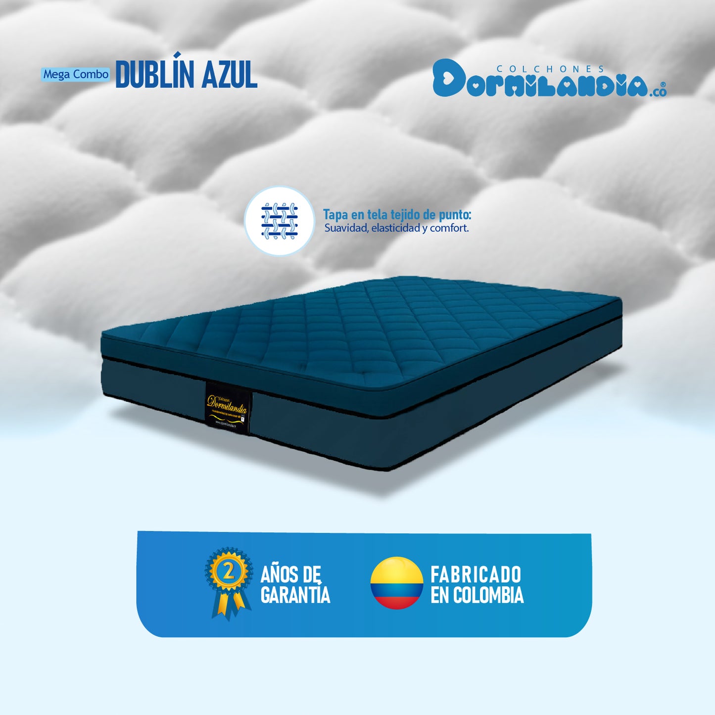 Mega Combo Colchón Dublín King Resortado + Base Cama + Cabecero + Almohadas