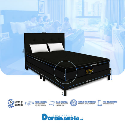 Mega Combo Colchón Dublín King Resortado + Base Cama + Cabecero + Almohadas