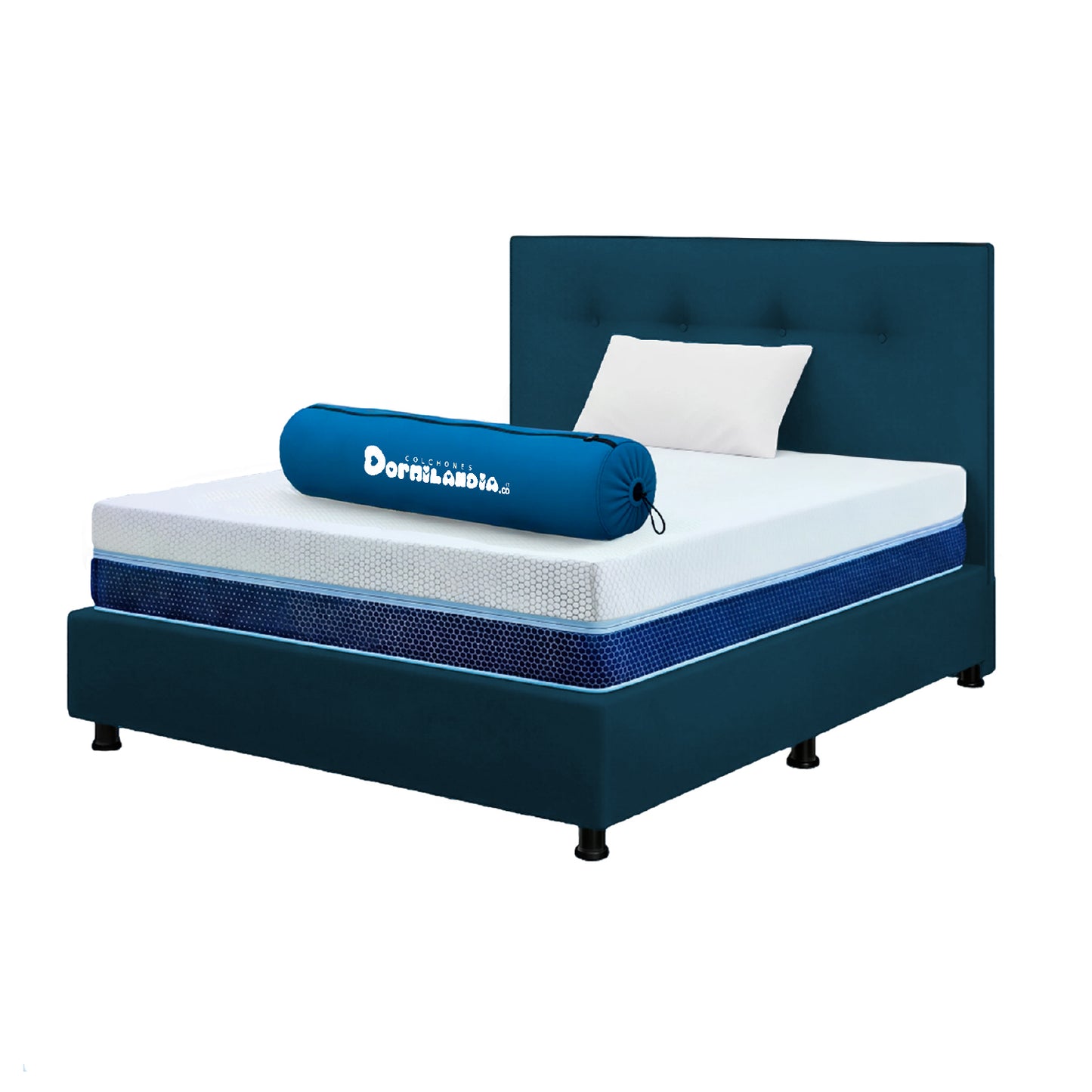 Mega Combo Colchón Multisleep Espumado Enrollado + Base Cama + cabecero + Almohadas