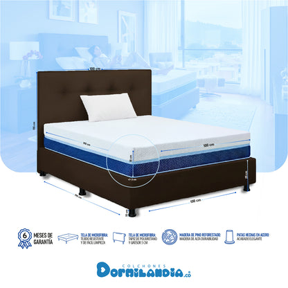 Mega Combo Colchón Multisleep Espumado + Base Cama + cabecero + Almohadas