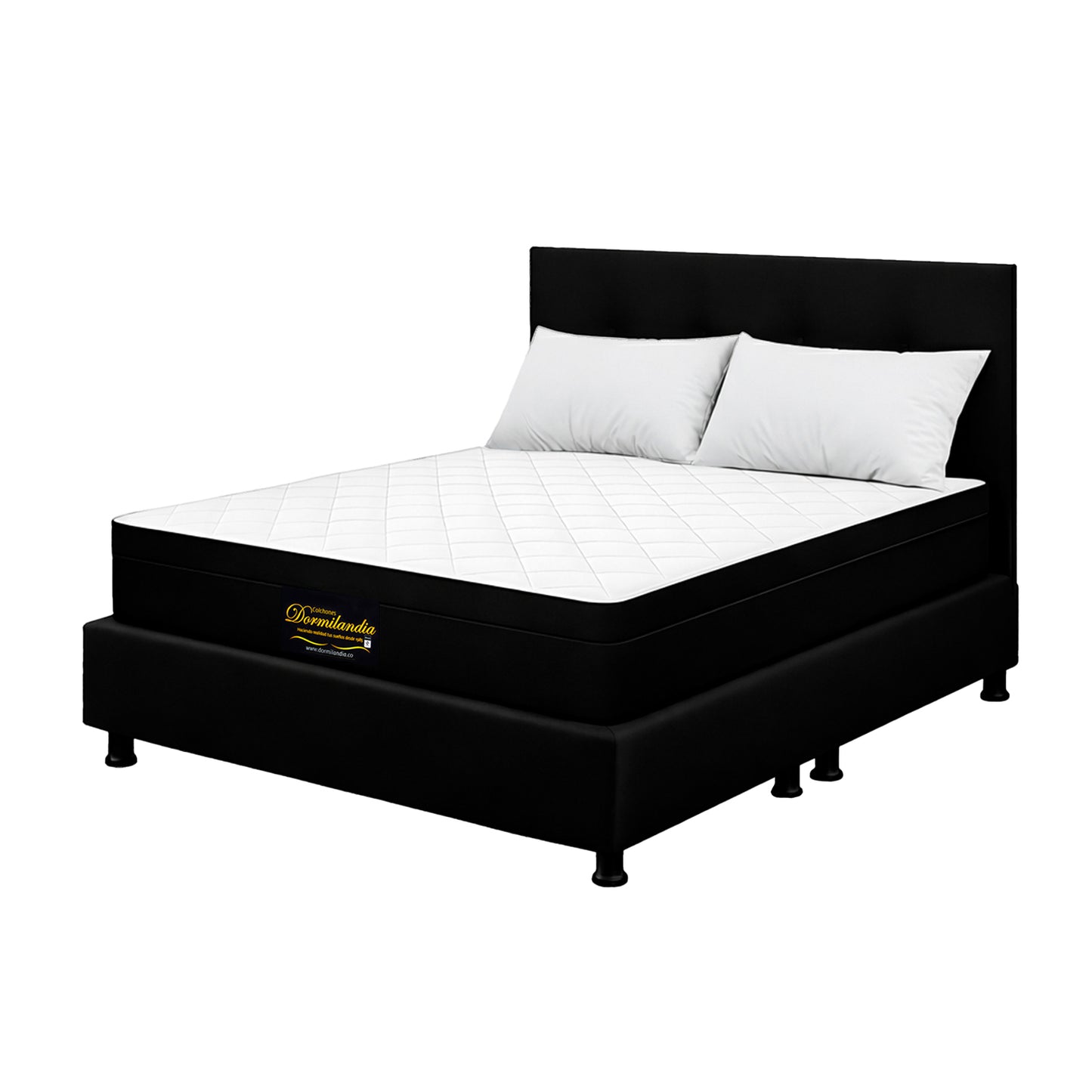 Mega Combo Colchón Versalles King Resortado + Base Cama + Cabecero + Almohadas