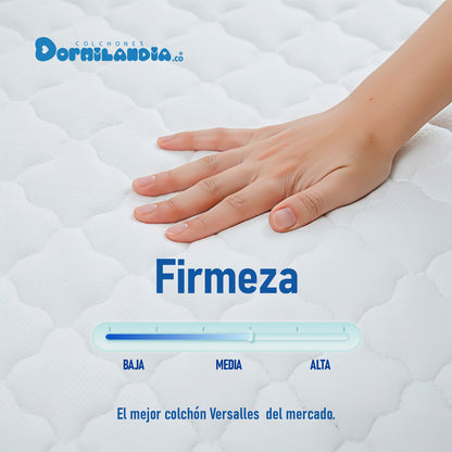 Mega Combo Colchón Versalles King Resortado + Base Cama + Cabecero + Almohadas
