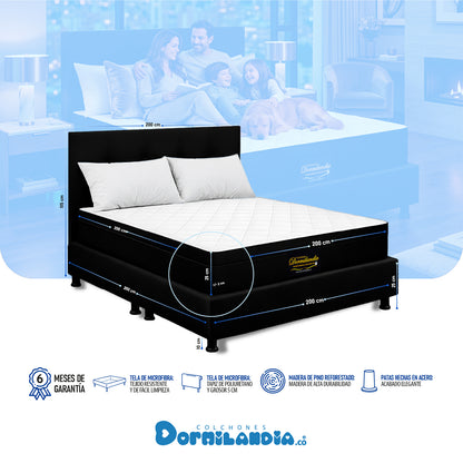 Mega Combo Colchón Versalles King Resortado + Base Cama + Cabecero + Almohadas