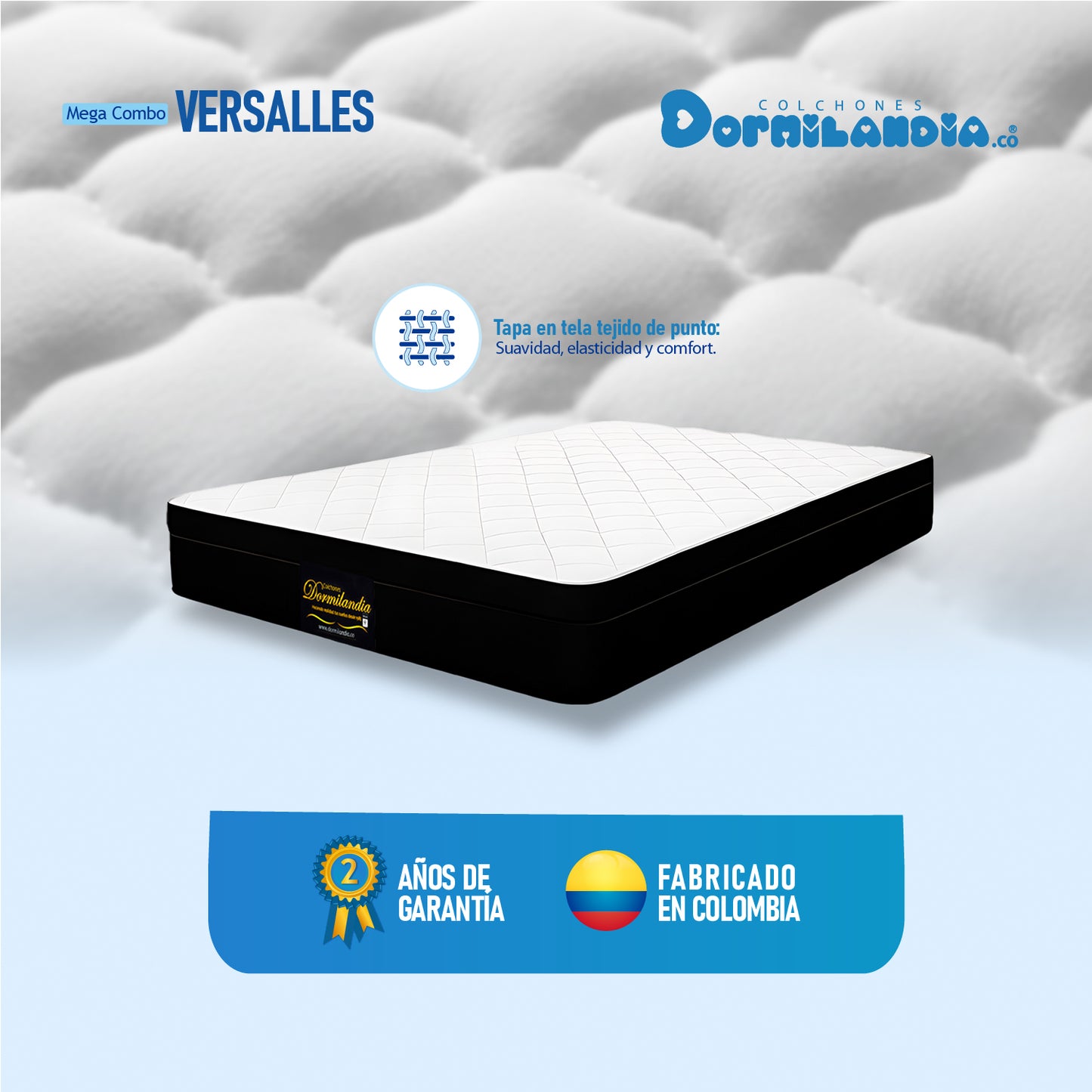 Mega Combo Colchón Versalles King Resortado + Base Cama + Cabecero + Almohadas