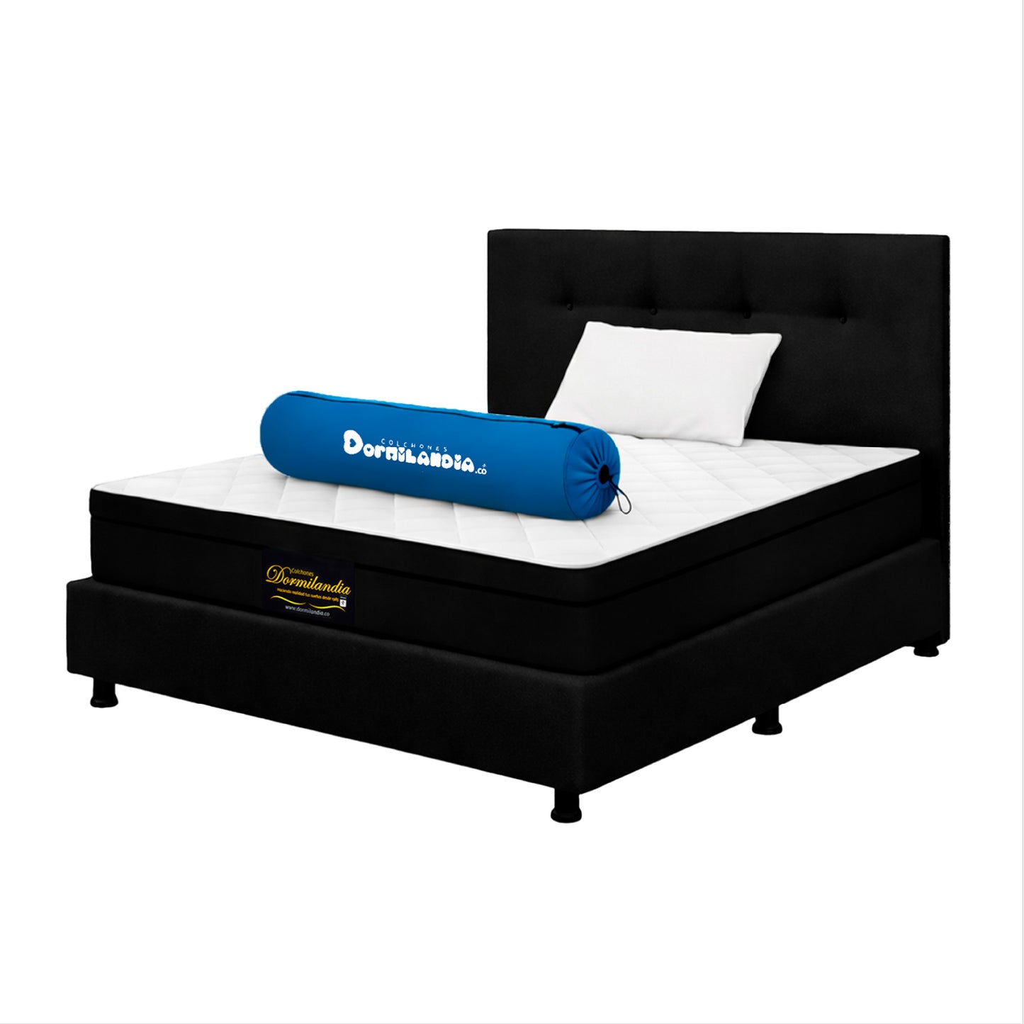Mega Combo Colchón Versalles Resortado Enrollado + Base Cama + Cabecero + Almohadas