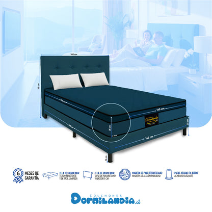 Mega combo Colchón Espumado Dublín Enrollado En Tula Confortable + Base Cama + Cabecero + Almohadas