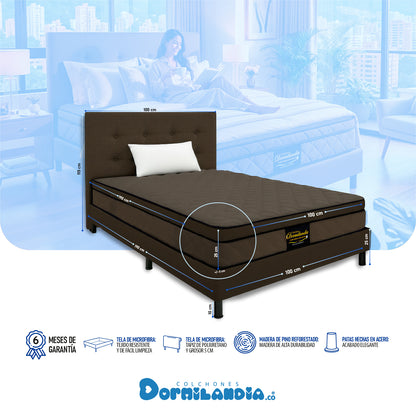 Mega combo Colchón Espumado Dublín Enrollado En Tula Confortable + Base Cama + Cabecero + Almohadas