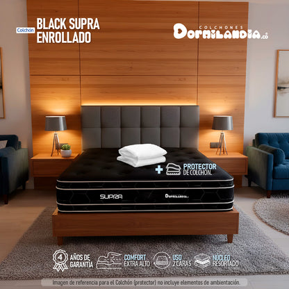 Colchón Resortado Black Supra Enrollado En Tula Confortable