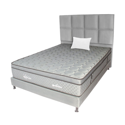 Mega Combo Colchón Pocket Maxiflex Enrollado En Tula Confortable + Base Cama + Cabecero + Almohadas