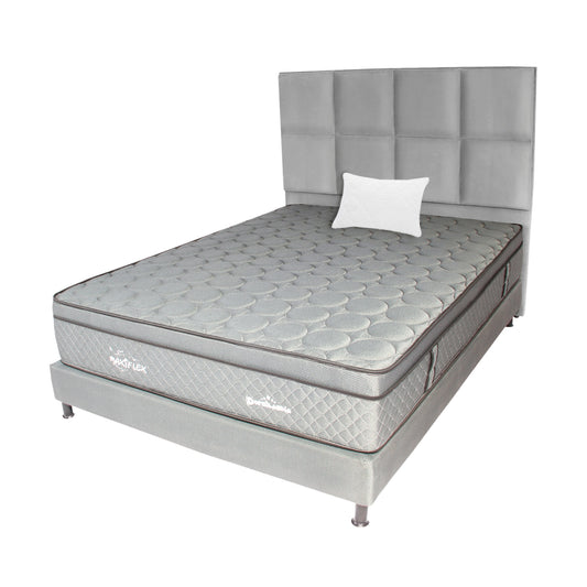 Mega Combo Colchón Pocket Maxiflex Enrollado En Tula Confortable + Base Cama + Cabecero + Almohadas