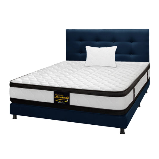 Mega Combo Colchón Resortado Atenas Enrollado En Tula Confortable + Base Cama + Cabecero + Almohadas