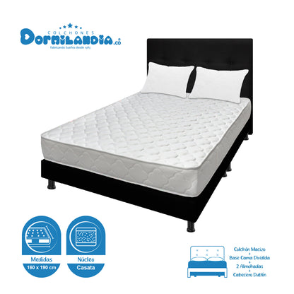 Mega Combo Colchón Macizo Espumado + Base Cama + Cabecero + Almohadas
