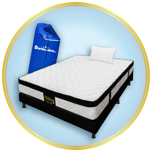 Combo Colchón Versalles Resortado Enrollado En Tula Confortable + Base Cama + Almohadas