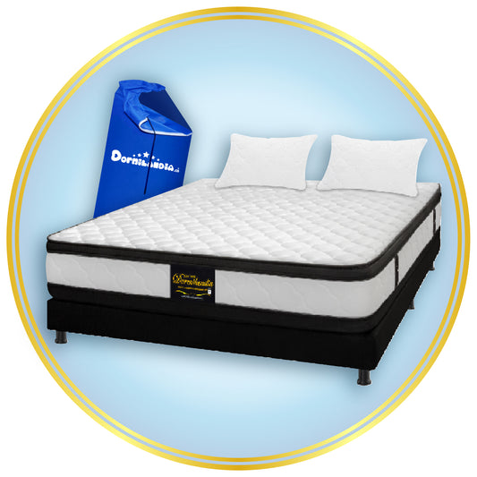 Combo Colchón Atenas Resortado Enrollado En Tula Confortable + Base Cama + Almohadas