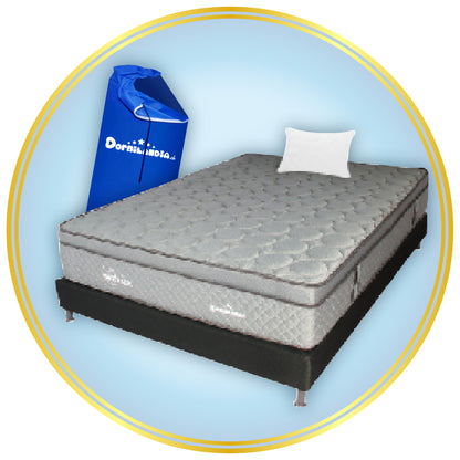 Combo Colchón Maxiflex Pocket Enrollado En Tula Confortable + Base Cama + Almohadas