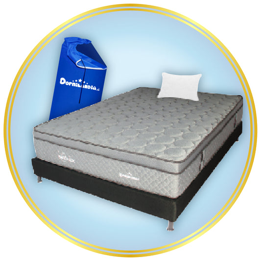 Combo Colchón Maxiflex Pocket Enrollado En Tula Confortable + Base Cama + Almohadas