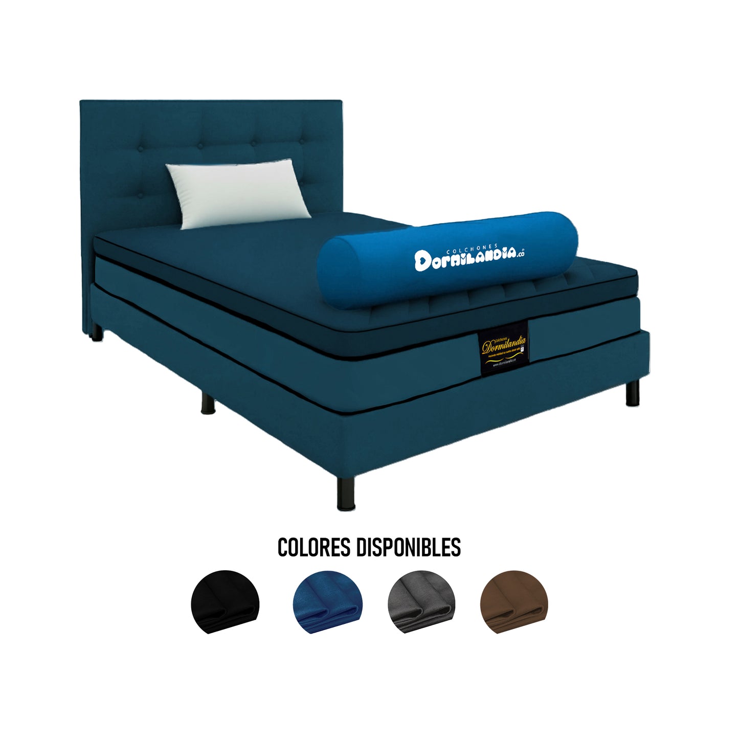 Mega combo Colchón Espumado Dublín Enrollado En Tula Confortable + Base Cama + Cabecero + Almohadas