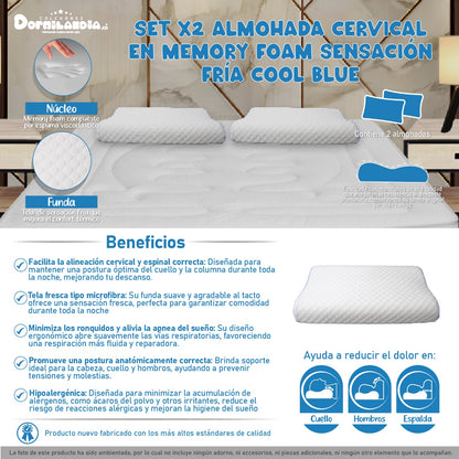 Set X2 Almohadas Cervicales Sensación Fría Cool Blue