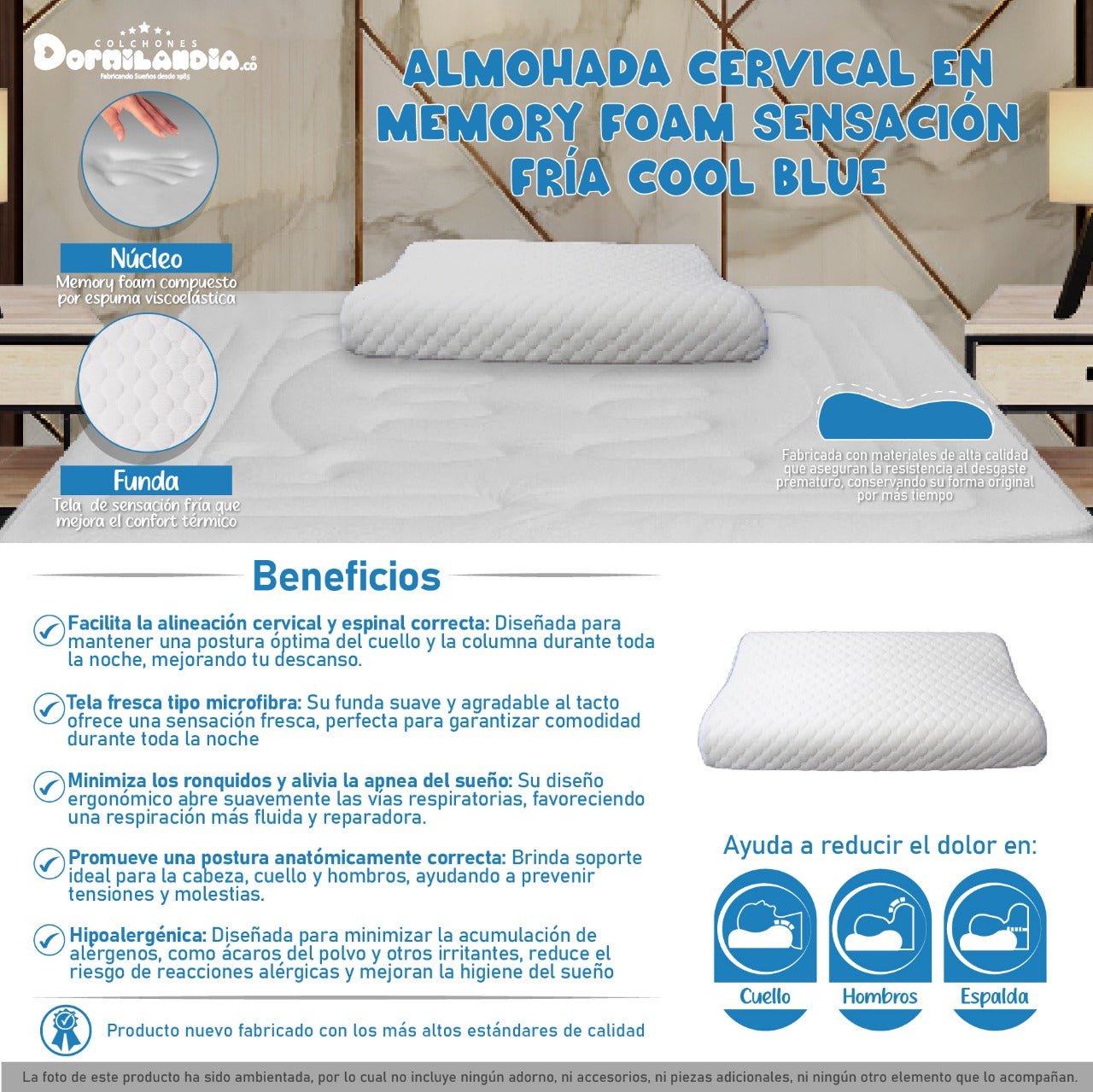 Und Almohada Cervical Sensación Fría Cool Blue