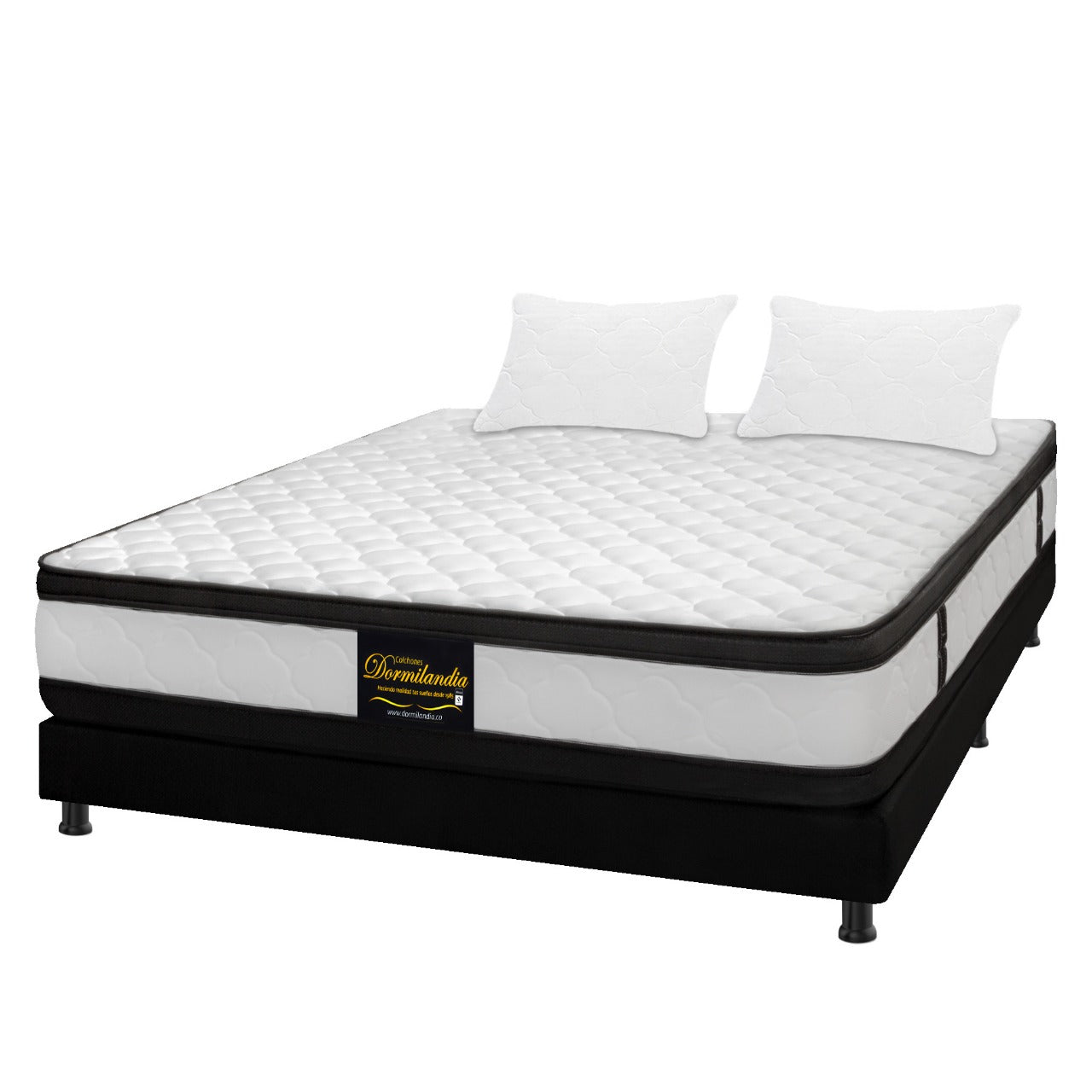 Combo Colchón King Atenas Resortado + Base Cama + Almohadas