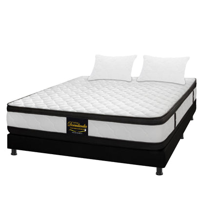 Combo Colchón King Atenas Resortado + Base Cama + Almohadas