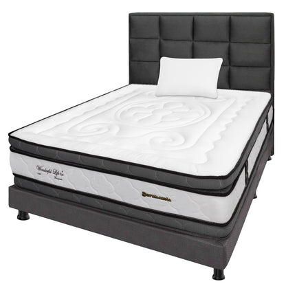 Mega Combo Colchón Wonderful DP Resortado + Base Cama + Cabecero + Almohadas