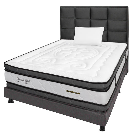 Mega Combo Colchón Wonderful DP Resortado + Base Cama + Cabecero + Almohadas